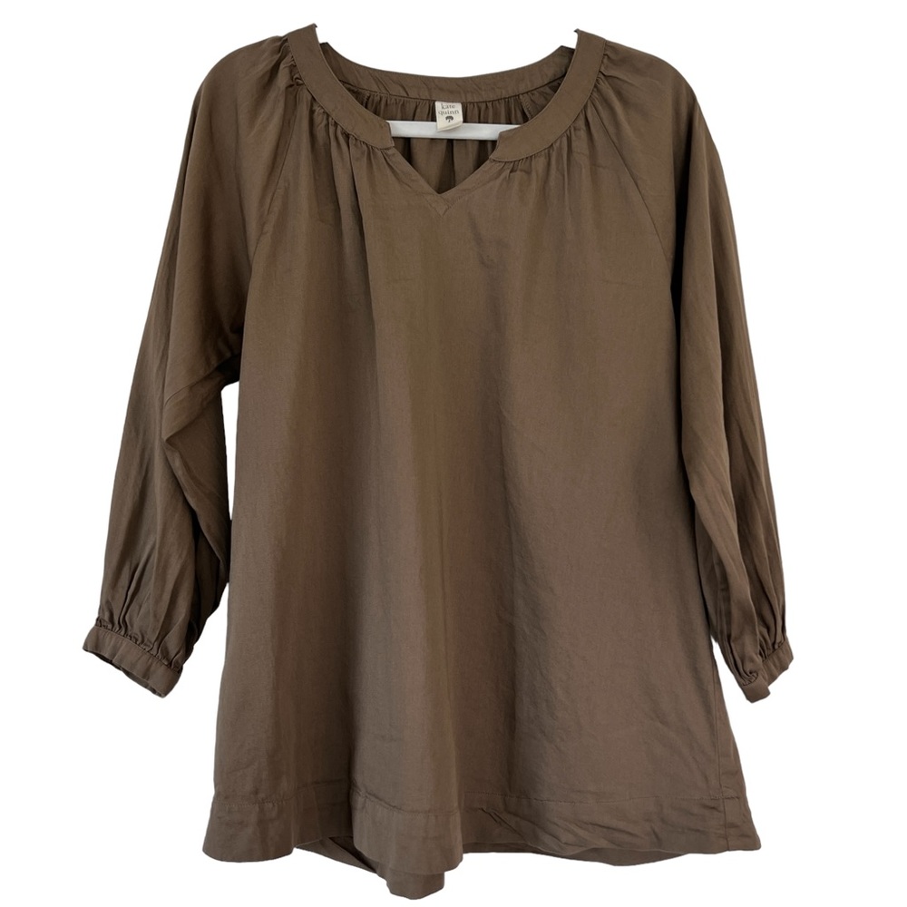 Kate Quinn Organic Cotton Split Neck Tunic Blouse Brown